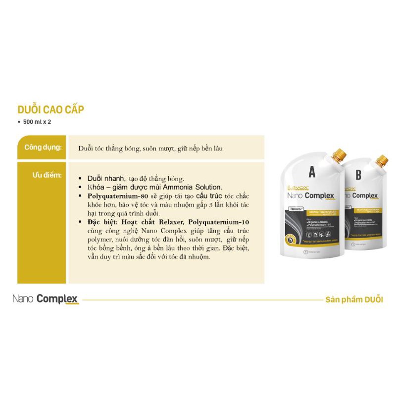 Duỗi nhanh cao cấp tạo độ thẳng, bóng tóc LAVOX NANO COMPLEX.