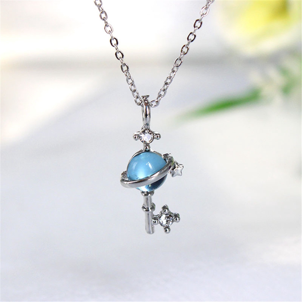 Fashion Blue Glass Fantasy Planet Aurora Planet Pendant Necklace Women Girl jewelry