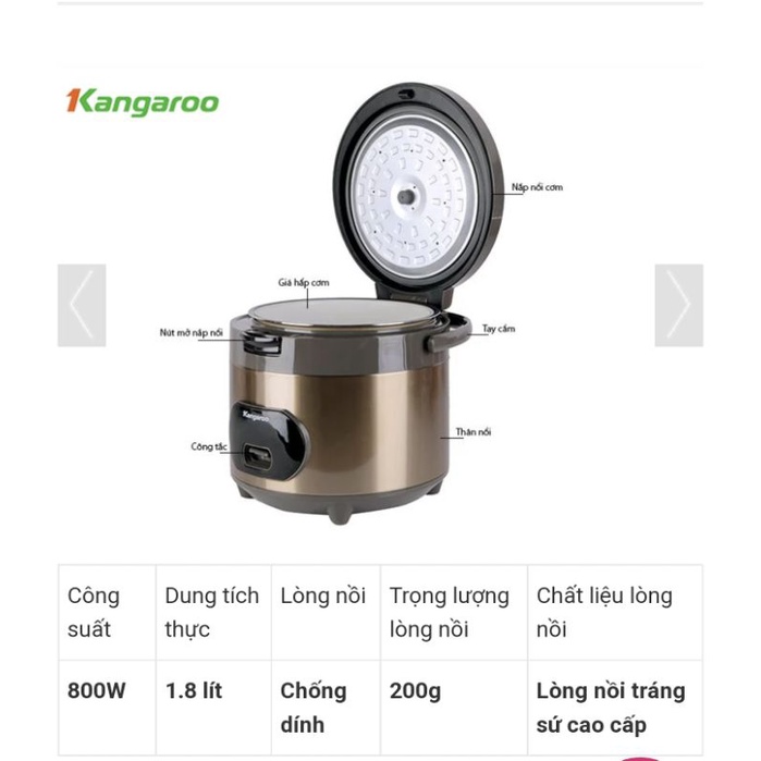 Nồi cơm điện kangaroo KG18R1- 1.8L