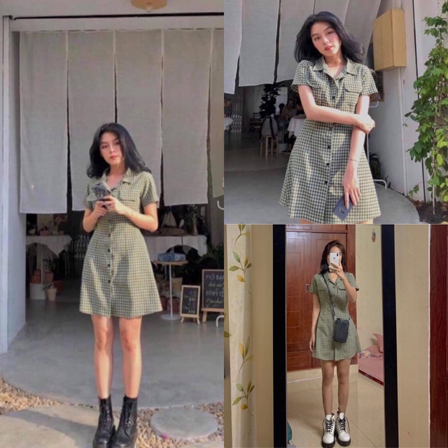 Đầm xinh sammy dress caro kiểu chất kate xịn chạy bo chun lưng cổ sơ mi đủ màu có túi trước ngực
