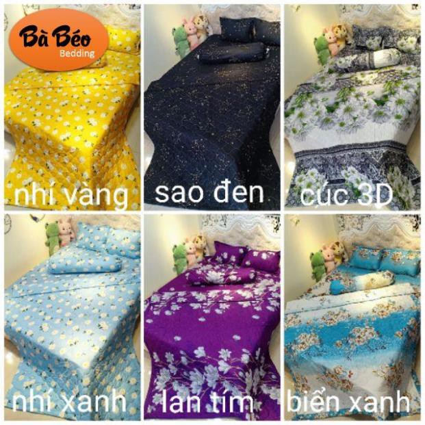 Bộ ga gối chăn hè poly cotton 5 món Drap Giường ,mền hè ,áo gối vỏ gối ôm ( ib shop chọn mẫu Màu)