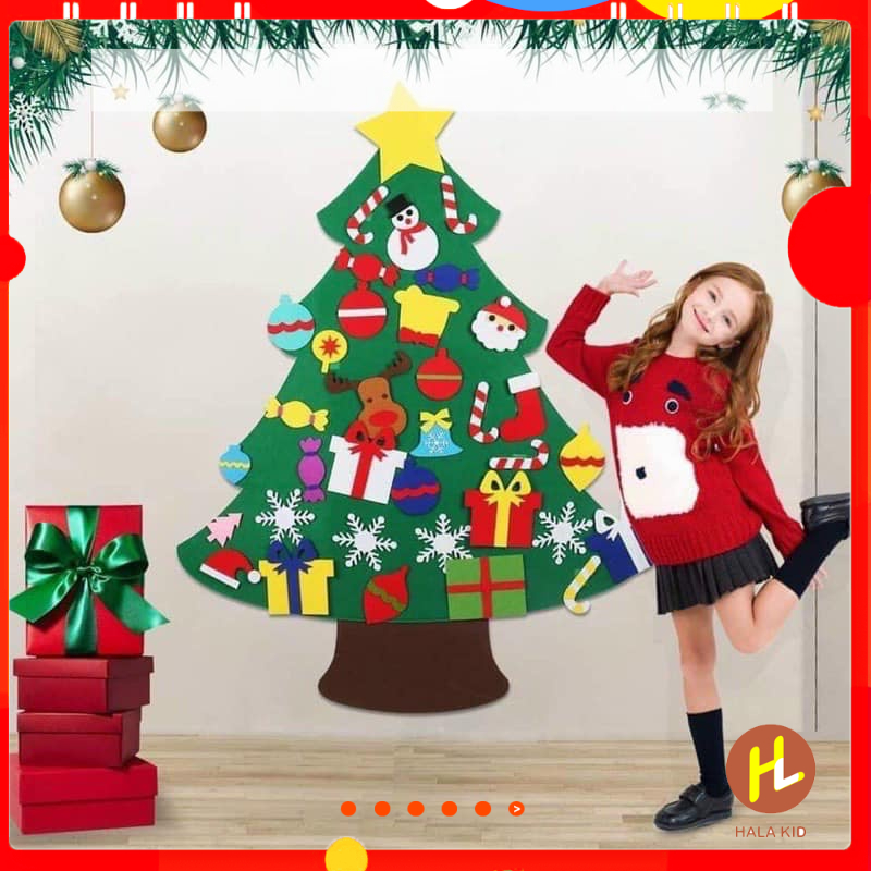 CÂY THÔNG NOEL DÁN TƯỜNG KÈM PHỤ KIỆN có móc treo tường(Chiều cao: 110cm)