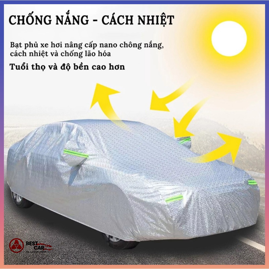 Bạt phủ xe ô tô cao cấp, cho xe ôtô 4 chỗ đến 7 chỗ, phản quang,chống nóng, chống nước, có khóa kéo cánh cửa