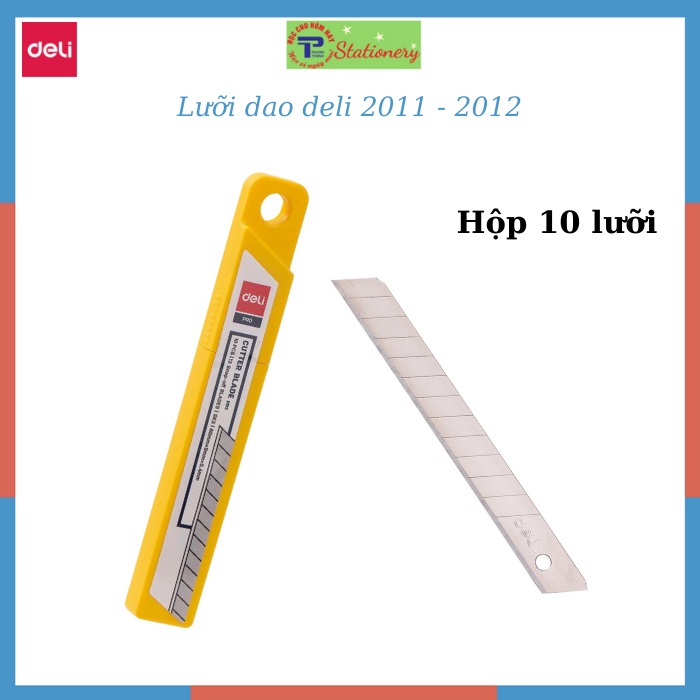 Lưỡi dao rọc giấy Deli, cỡ to và nhỏ, loại 13 mảnh, bằng bạc 10 chiếc/hộp - E2011, 2012