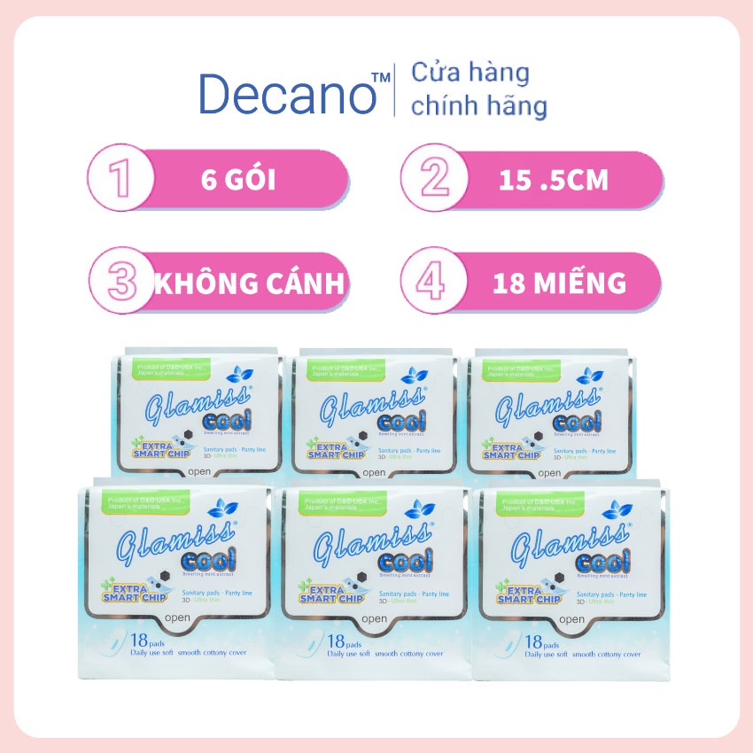 6 gói băng vệ sinh thảo dược Glamiss Cool Extra hàng ngày, băng vệ sinh cao cấp công nghệ kháng khuẩn Nhật Bản