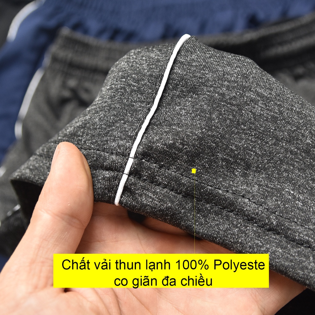 Quần đùi nam thể thao phối sọc mã  chất thun lạnh chính phẩm 100% Polyeste co giãn thoải mái.