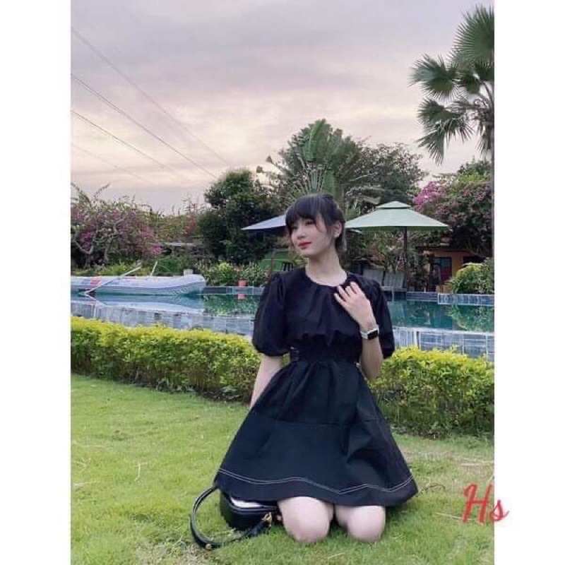 Váy viền chỉ buộc nơ lưng HSU1
