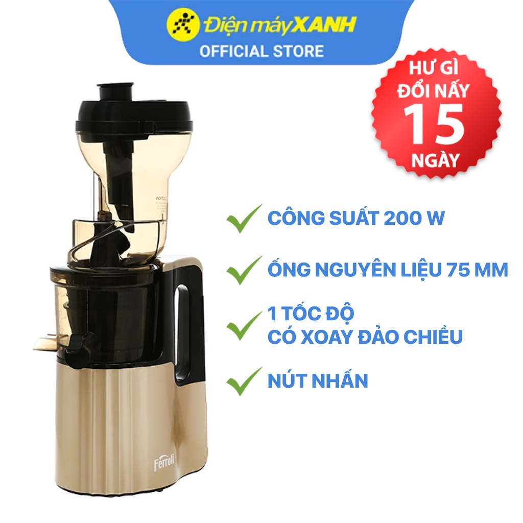 [Mã ELHA22 giảm 6% đơn 300K] Máy ép chậm Ferroli FSJ-200M 200 W - Chính hãng BH 12 tháng - Ống nguyên liệu 75 mm