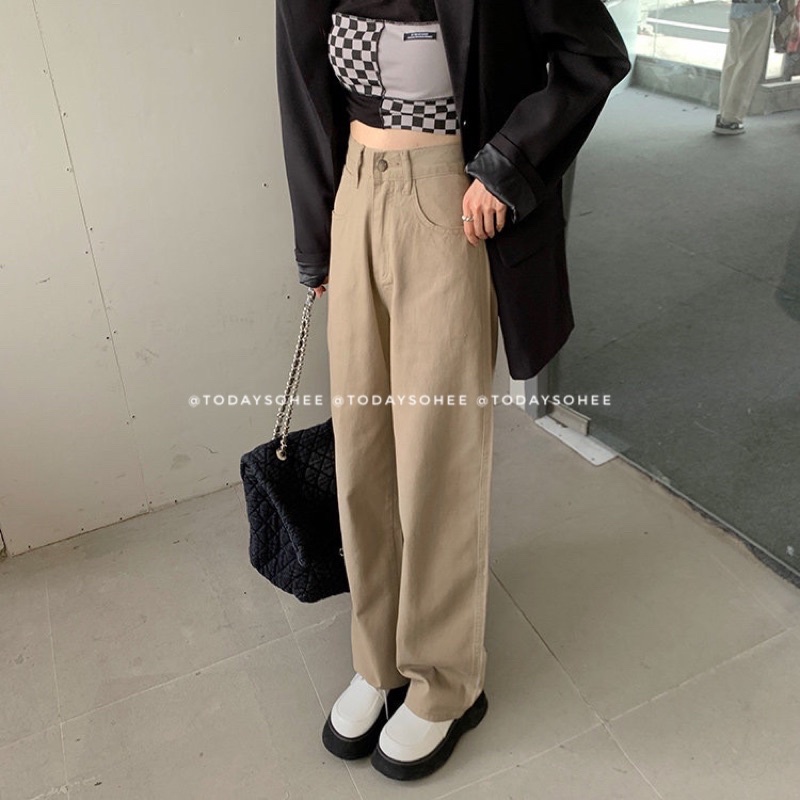 Quần jeans suông màu kaki