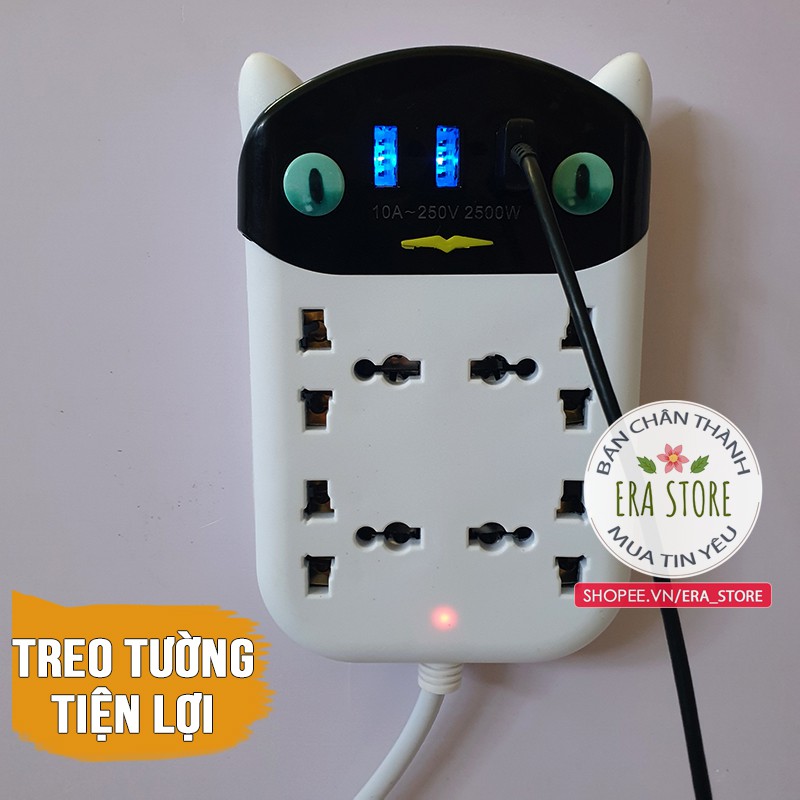 [SIÊU TIỆN LỢI] Ổ cắm điện mèo 3 cổng USB 2 công tắc dây dài 2,5m đa năng nhiều ổ tích hợp các kiểu chân cắm gọn nhẹ