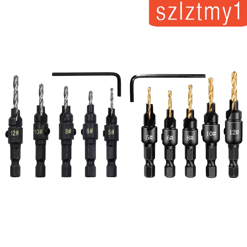 [Thunder]  5 Pcs HSS Steel Countersink Drill Bits with Wrench for Woodworking