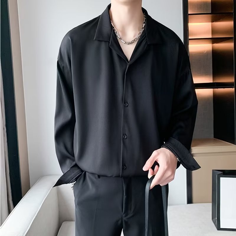 Áo sơ mi nam dài tay form rộng đen, trắng , áo somi nam cổ vest, mềm mịn SMLV