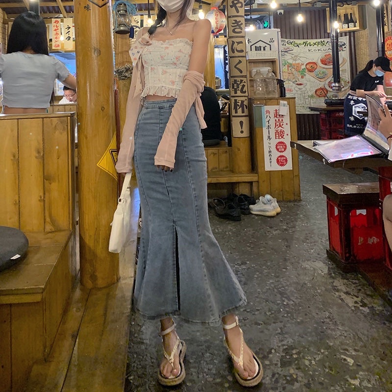 Chân váy demin bò đuôi cá kèm ảnh thật