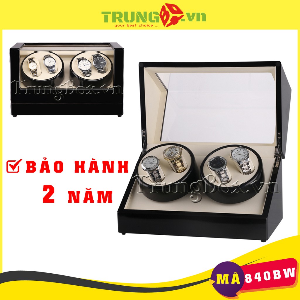 Hộp Đựng Đồng Hồ Cơ 4 Xoay Vỏ Gỗ Sơn Mài - Mã 840BW |SAIKE [BH 2 NĂM]