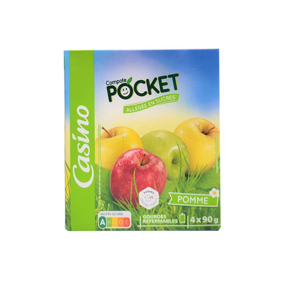 Mứt Táo Casino Hộp 4 Túi x 90g (Ít đường &lt;30%) Nhập Khẩu - Casino Compote Pocket Allégée en Sucres Pomme