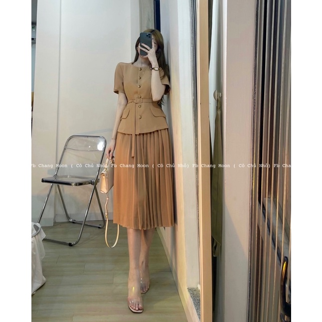 Set chân váy xếp li xoè + áo dáng vest kèm đai hàng có sẵn ( ảnh thật) | BigBuy360 - bigbuy360.vn