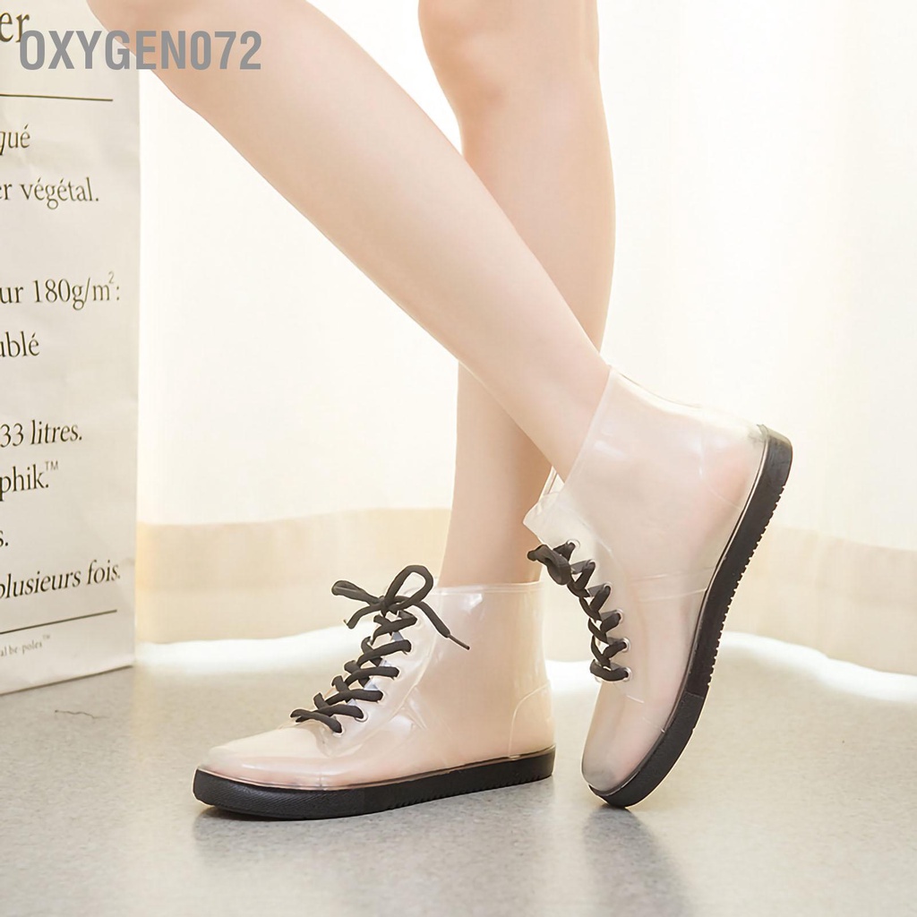 Oxygen072 Giày đi mưa ngắn Thiết kế trong suốt Nonslip Thời trang Phong cách thanh lịch chống thấm nước PVC bền cho người lớn ngoài trời