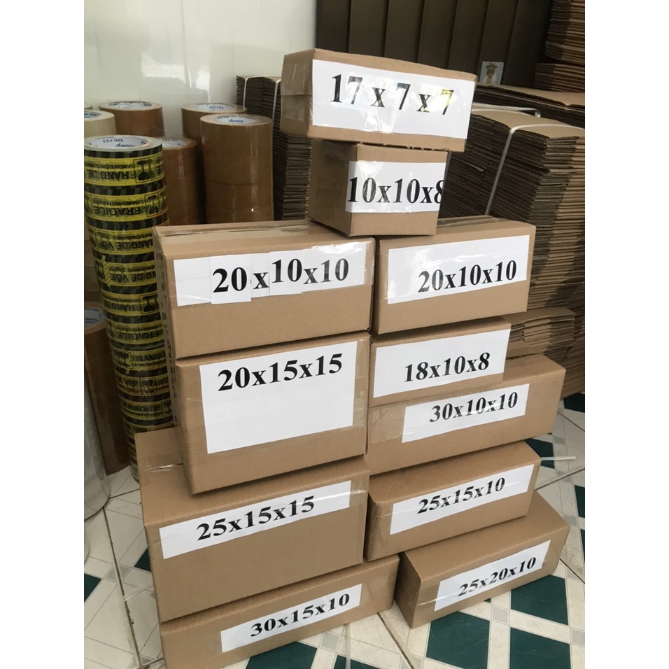 Bộ 50 thùng hộp carton bìa giấy đóng gói hàng kích thước 15X12X10 giá rẻ tận xưởng giao hỏa tốc nhận hàng ngay