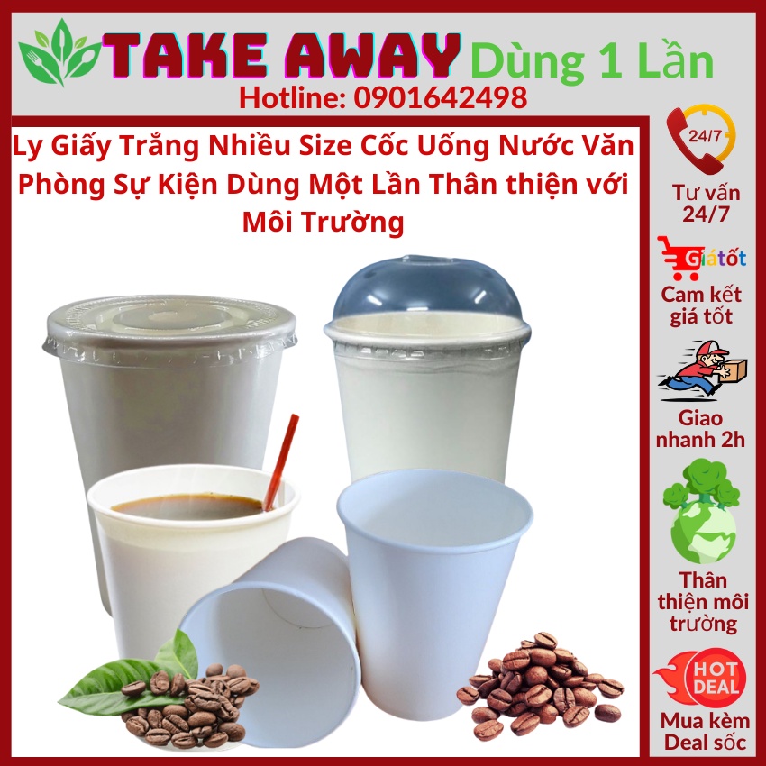 50 Ly giấy trắng nhiều size, cốc uống nước văn phòng, sự kiện, dùng một lần thân thiện với môi trường