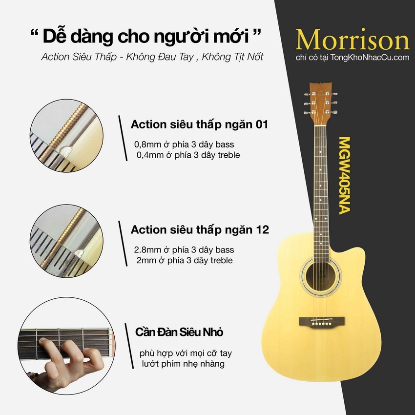 Đàn Guitar Acoustic Morrison G10CBK + Khoá học Guitar Hiển râu | Gỗ Thịt | Tặng kèm Full phụ kiện (capo,pick,bao đựng)