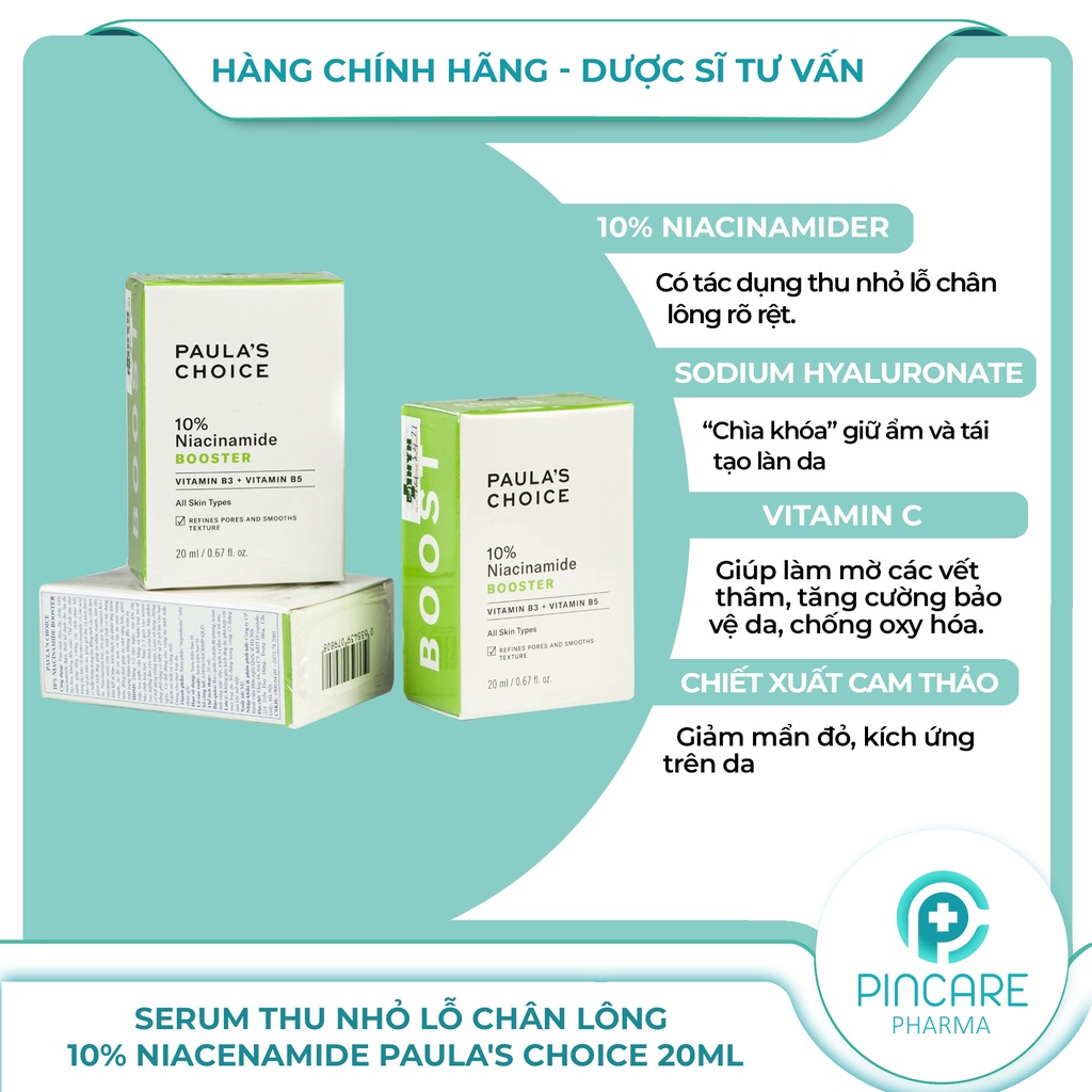 Tinh chất sáng da &amp; se khít lỗ chân lông Paula’s Choice 10% Niacinamide Booster 20ml - Hàng chính hãng - Nhà thuốc PinCa
