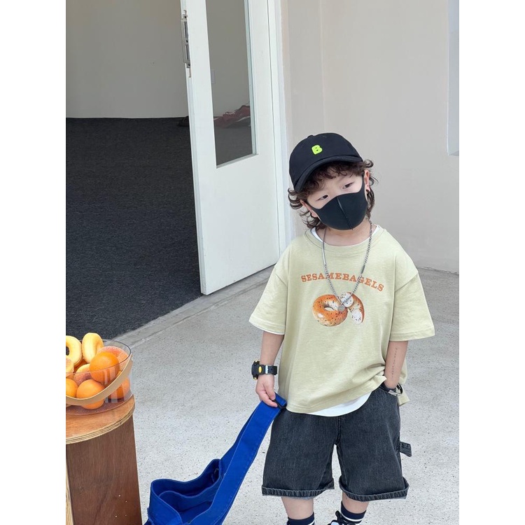 Áo thun ngắn tay cotton in hình dễ thương cho bé