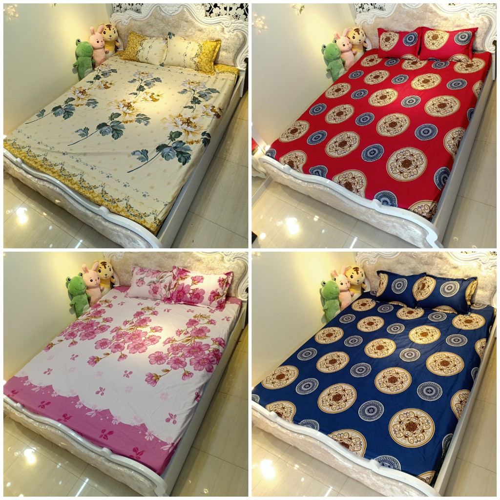 Bộ ga gối 💖m6/m8💖 ga trải giường + 2 vỏ gối nằm hoa lá An Như Bedding | BigBuy360 - bigbuy360.vn