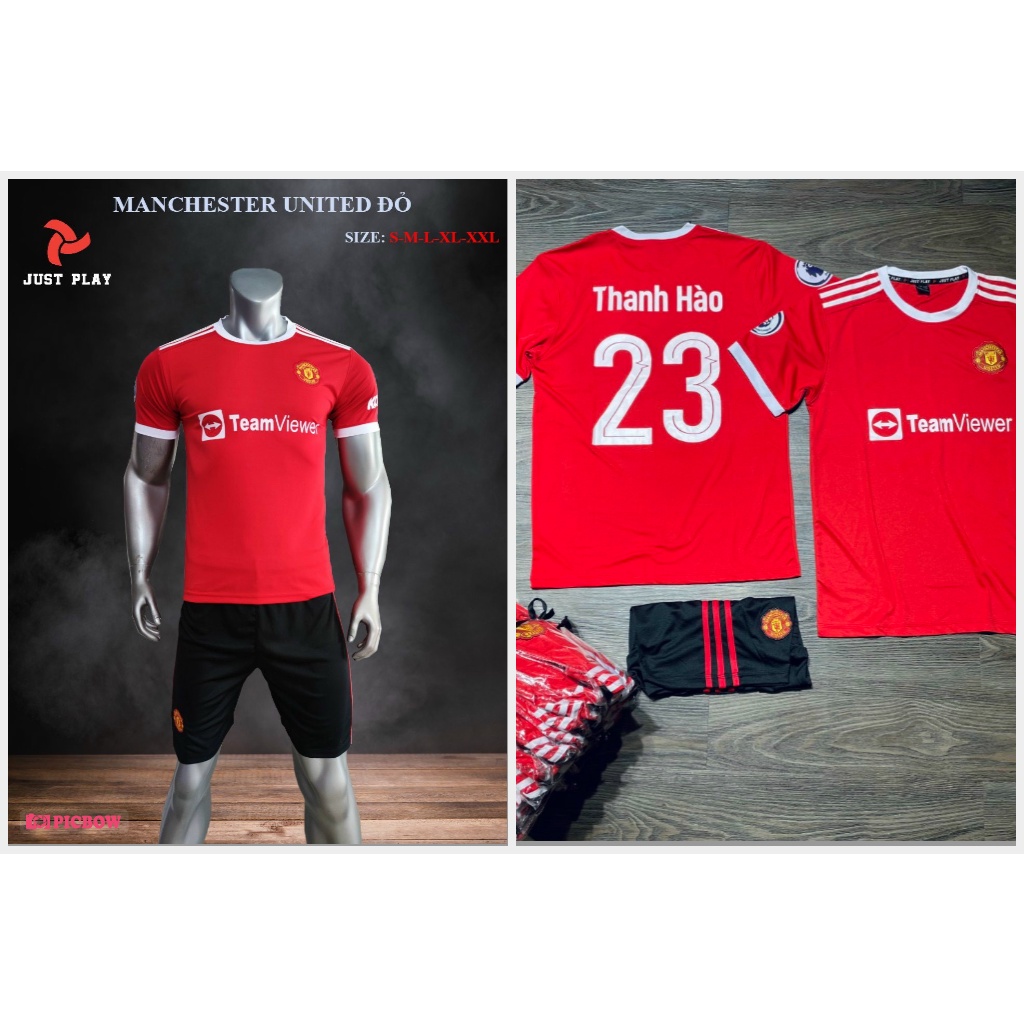 Bộ Đồ Thể Thao Đá Banh CLB Manchester United Thun lạnh Mát Mẻ Co Giãn - Miễn Phí in tên số khi đặt đội.