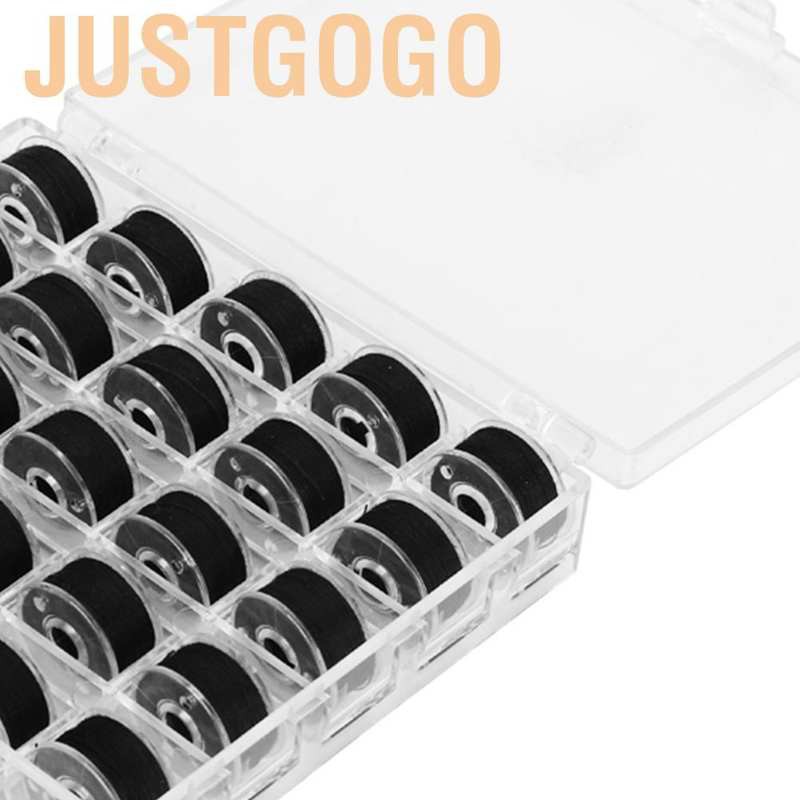 Justgogo 25Pcs Black Embroidery Bobbin Thread Sewing Machine Bobbins Threads with Case