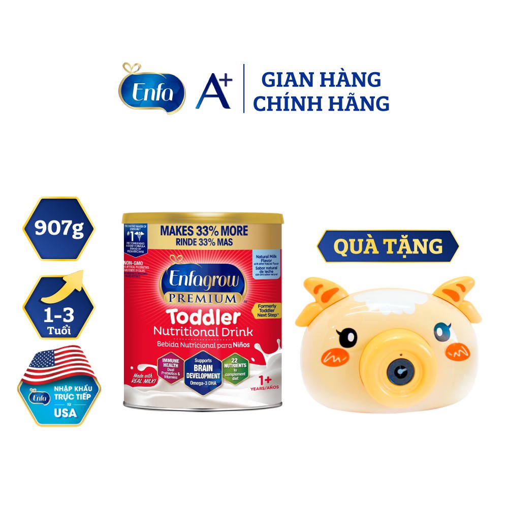 [Tặng Đồ Chơi Thổi Bong Bóng] Sữa bột Enfagrow Premium Toddler - 907g