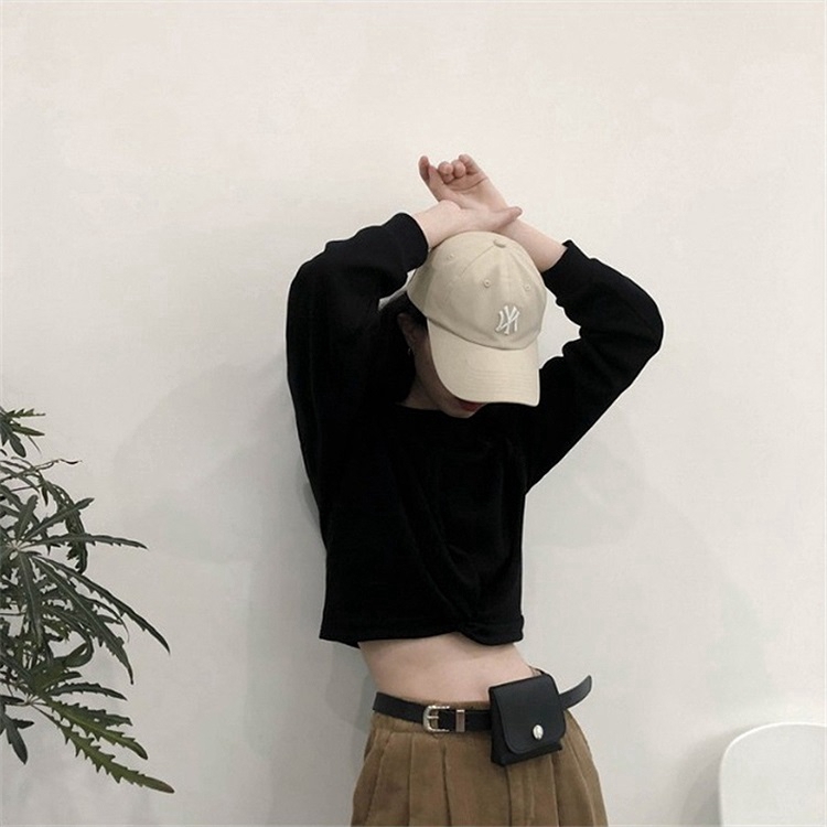 Áo thun sweater Hàn Quốc lưng cao màu trơn cho nữ