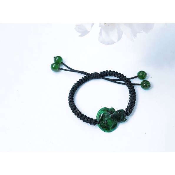 Vòng tay Hồ Ly Ôm Hoa Ngọc Sơn Thủy xanh ngọc thiên nhiên VT150 - Hợp tất cả các mệnh