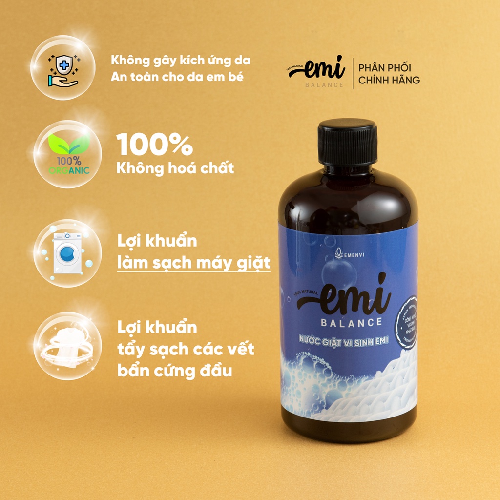 Nước Giặt Quần Áo Hữu Cơ Emi Balance, Công Nghệ Nhật Bản , An Toàn Cho Da Em Bé, Không Kích Ứng Da, Làm Sạch Máy Giặt