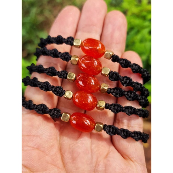 Vòng tay tết macrame đá Carnelian tự nhiên có 2 kiểu dáng tết dây unisex