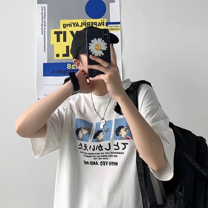 Áo Thun Unisex in hình hoạt hình - Myndi_clothes - Áo Phông Form Rộng Chất Cotton Thoáng Mát Mặc Đi Chơi, Đi Tập Thể Thao