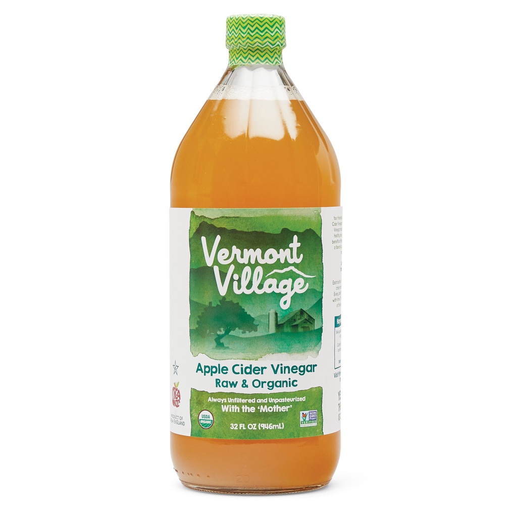 GIẤM TÁO HỮU CƠ - NGUYÊN CHẤT - LÊN MEN TỰ NHIÊN Vermont Village Organic Apple Cider Vinegar, 946ml (32 oz)