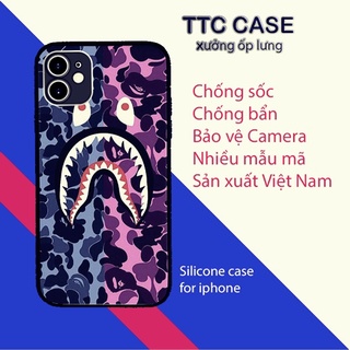 Ốp điện thoại bape ticker màu tím xanh Iphone 6 đến 13 TTC CASE SUPPOD00165
