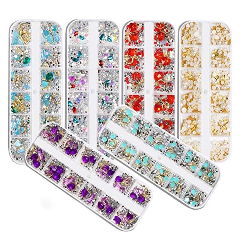 [Hàng mới về] Hộp 12 ngăn phụ kiện trang trí móng tay 3d bằng kim loại