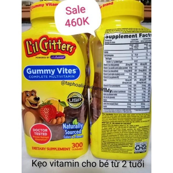 [ Date 6/2022 ] Kẹo dẻo vitamin cho bé L'il Critters 300 viên