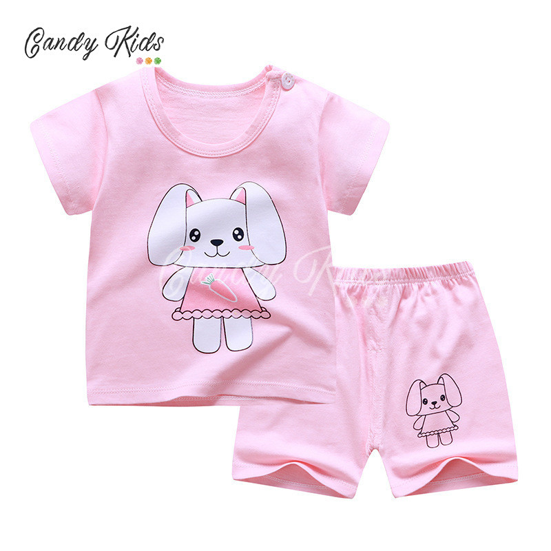 Bộ áo và quần đùi cotton xinh xắn dành cho bé trai và bé gái vào mùa hè