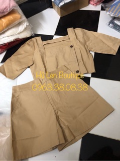 SET ÁO CỔ VUÔNG NÚT GỖ QUẦN SHORT (KÈM HÌNH THẬT)
