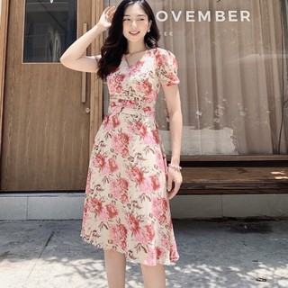 Váy hoa vải voan tơ có lót