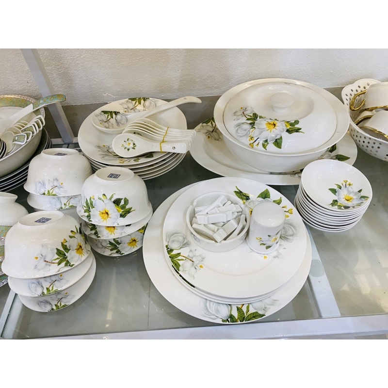 Bộ bát đĩa sứ xương cao cấp hoa ngọc lan 56 món