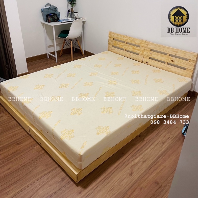 Giường pallet gỗ thông mới 100% BBHome - Sơn phủ PU,nan gỗ dày
