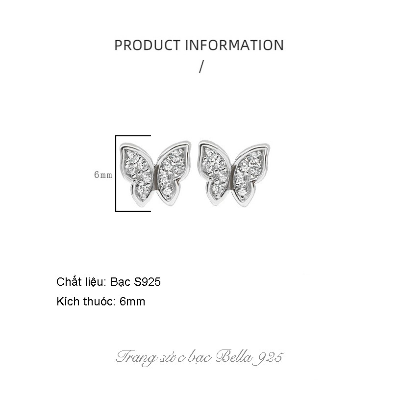 Bông tai bạc Bella 925 hình bướm đính đá nhân tạo