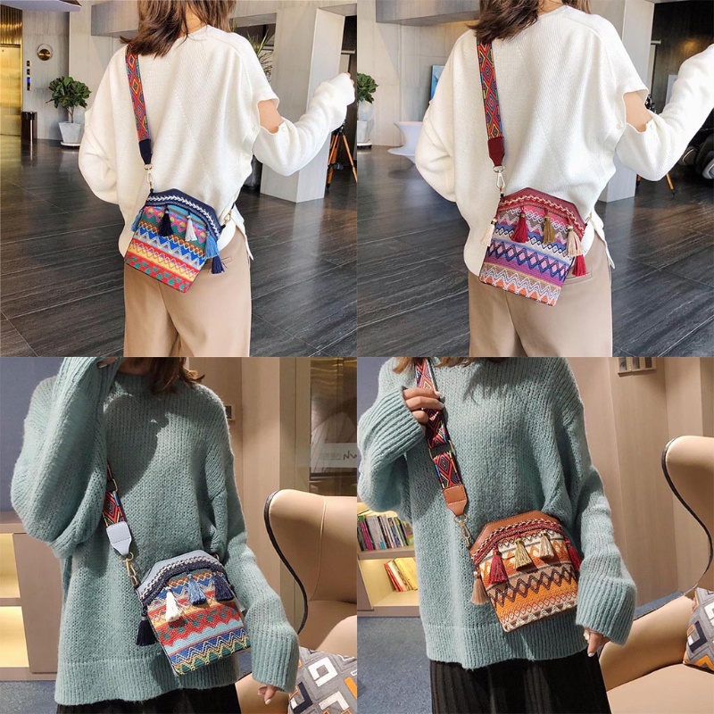 Túi Đeo Chéo Thêu Họa Tiết Thổ Cẩm Vintage Cho Nữ