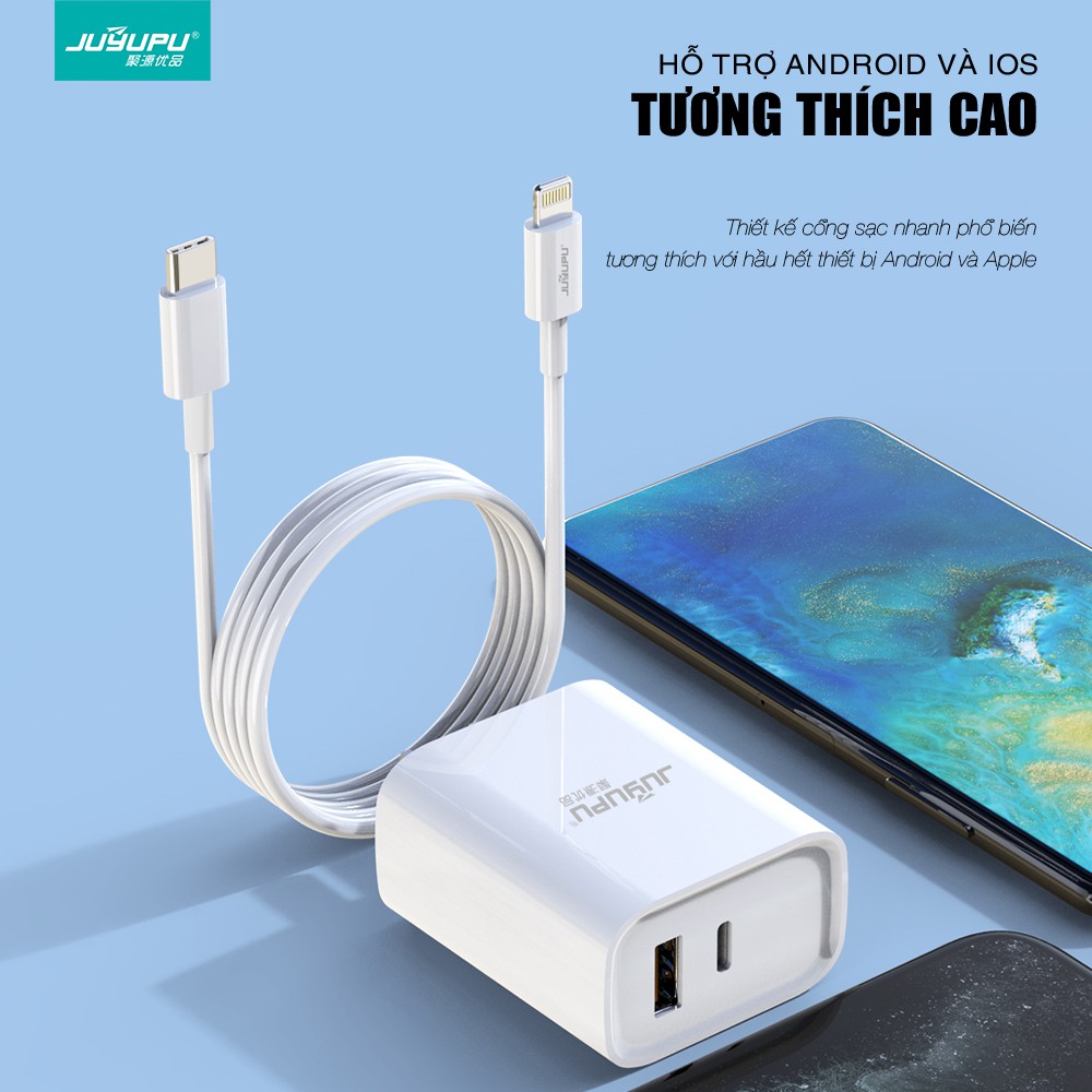 sạc nhanh iphone JUYUPU U01C PD QC3.0 bộ sạc chính hãng cho Samsung OPPO XIAOMI HUAWEI VIVO