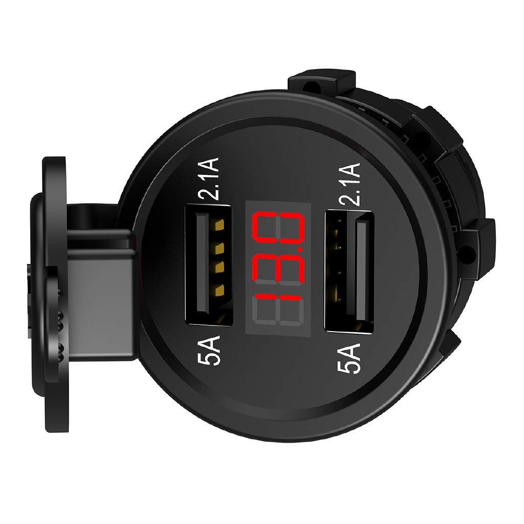 Ổ Cắm Sạc Hai Cổng USB Có Màn Hình LED Hiển Thị Ổ Cắm Chống Bụi 5V2.1A / Đầu Vào 12V24V Cho Xe Hơi / Xe Máy