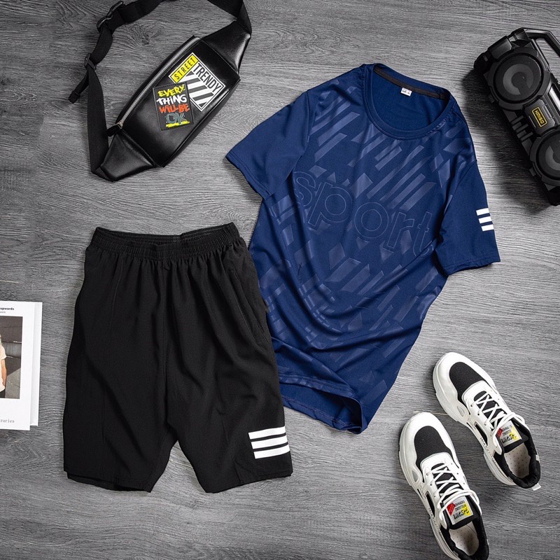 Bộ thể thao nam, đồ bộ nam ép vân sport chất liệu vải thun thể thao co giãn đàn hồi tốt ( HÀNG XUẤT DƯ )