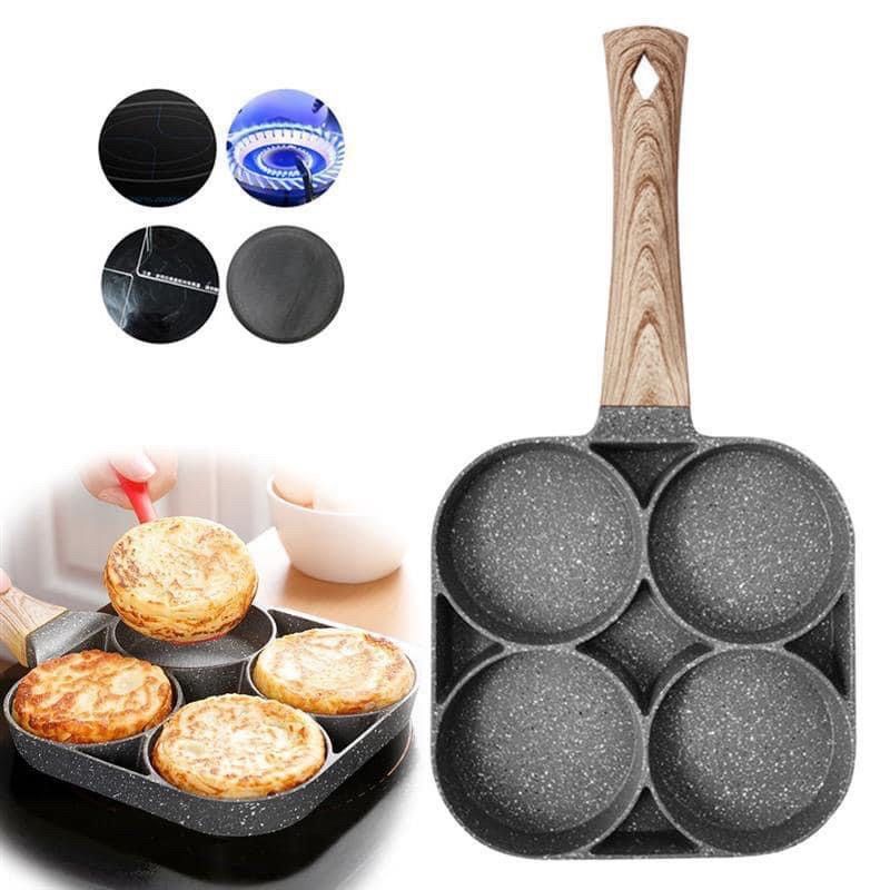 Chảo chống dính chia 4 ô tròn - chảo 3 ngăn làm bánh , chiên trứng